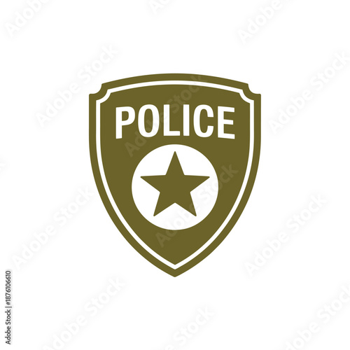 olive green police badge logo with white star and text