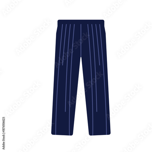 Dark blue pants with light blue vertical stripes, a comfortable and casual apparel item suitable for loungewear or everyday wear.