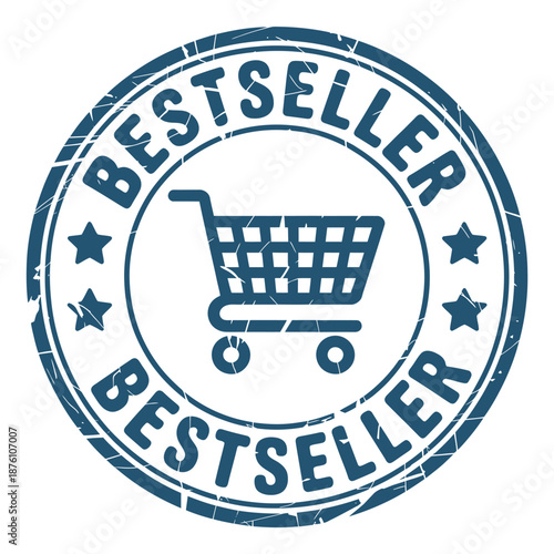 bestseller stamp with shopping cart icon and stars