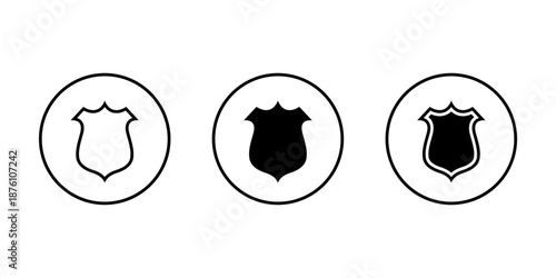 Shield badge icon set in circular outline. Protection and security symbol