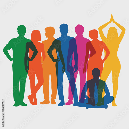 Vibrant Group of Diverse People Silhouettes Overlapping in Unity and Inclusion