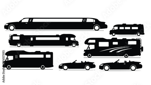 Collection of various vehicle silhouettes on white background