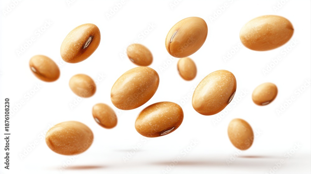 Fototapeta premium Soybeans levitate isolated on a white background.