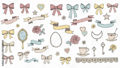 Collection of Vintage Decorative Elements Hand Drawn Style.