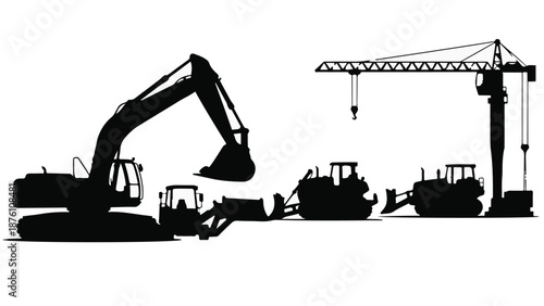 Silhouette of heavy construction equipment on white background