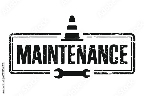 Maintenance sign with a traffic cone and wrench symbol
