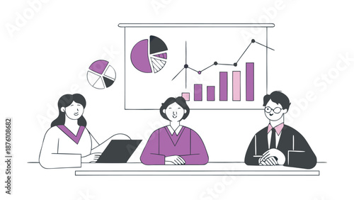 Business team analyzing data in modern meeting room with graphs