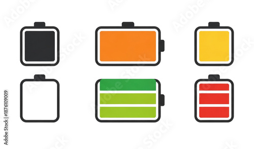 Battery charging levels flat vector icon set energy power symbols isolated on transparent background