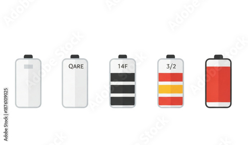 Battery power level indicators minimal flat vector icon set isolated on transparent background