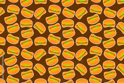 Hot dog pattern background. Seamless pattern of cheese hot dog. Hot dog pattern vector design. Fast food hot dog pattern vector.