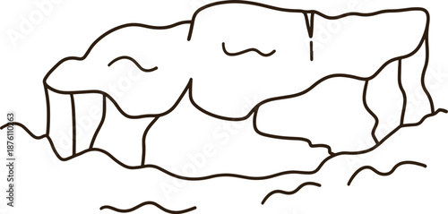 Coloring page of black line iceberg icon.