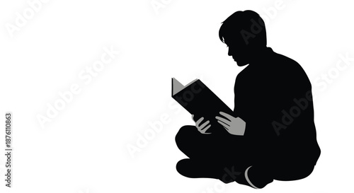 a person sitting and reading a book in black silhouette