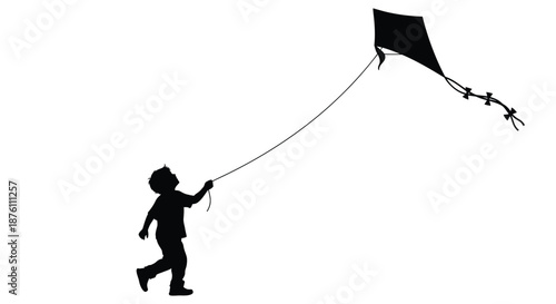 a black silhouette of a child flying a kite in the air