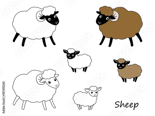 かわいい羊の手描きイラスト素材