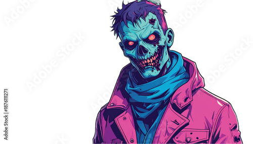 Stylized Zombie Character with Glowing Eyes and Pink Jacket.