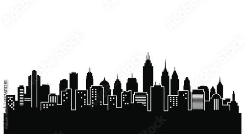 city skyline with tall buildings and skyscrapers in silhouette