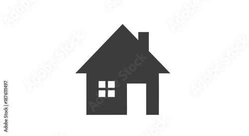 Simple black silhouette of a house with a chimney