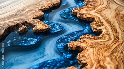 Wallpaper Mural Top view blue casting epoxy resin burl wood art background, Nature Afzelia wooden.  Torontodigital.ca