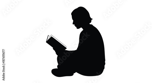 a person sitting and reading a book in a simple silhouette