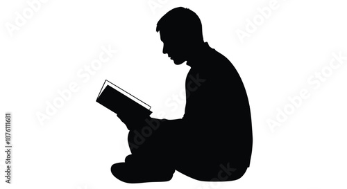 a man sitting and reading a book in black silhouette