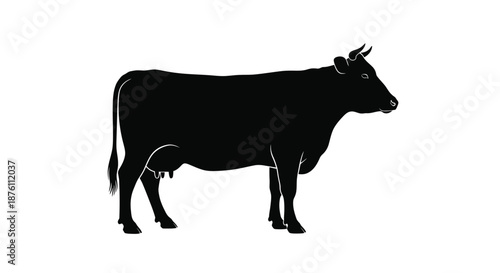 a black silhouette of a cow standing on a white background