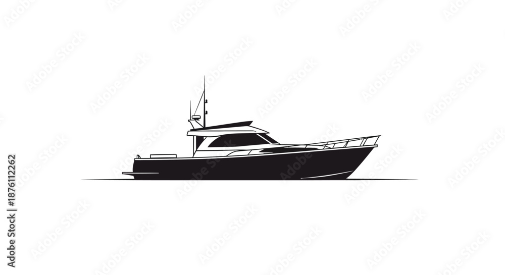Naklejka premium a black and white boat on the water with a railing