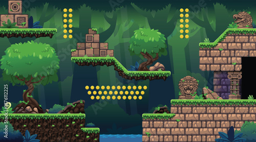 Aztec Jungle Platformer Game Tileset