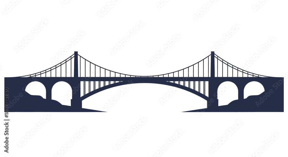 Obraz premium a dark blue silhouette of a suspension bridge with arches