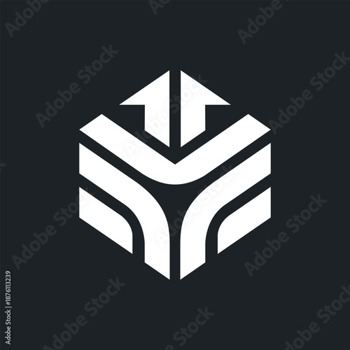 Modern abstract geometric logo with an upward arrow symbolizing growth, development, and forward strategy.