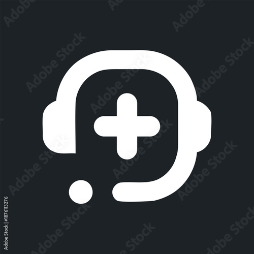 Telehealth Medical Customer Support Icon Featuring Headset and Plus Sign Symbol.