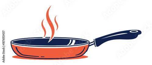 A hot frying pan is being heated on a cooking surface.