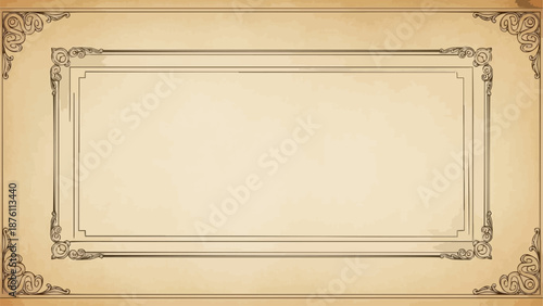 Vintage ornate rectangular frame on aged paper background.