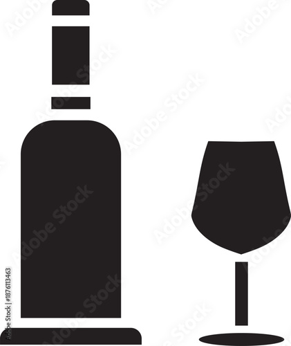 Wine bottle and glass icon silhouette vector graphic design element