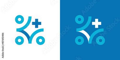 Dual meaning logo combining a plus symbol and people elements, symbolizing growth, support, collaboration, and positive human-centered solutions.