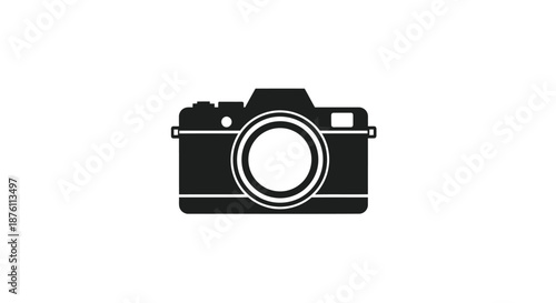 a black and white icon of a camera on a plain white background