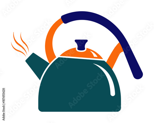 A steaming kettle illustration on a clean white background viewed from the front