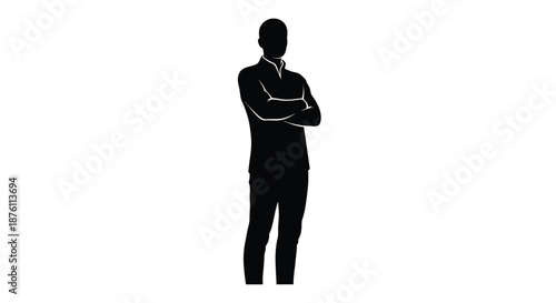 a black silhouette of a man standing with his arms crossed
