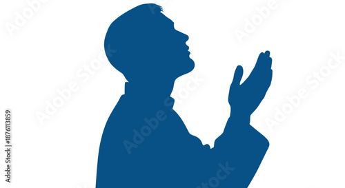 a blue silhouette of a man in prayer or praise