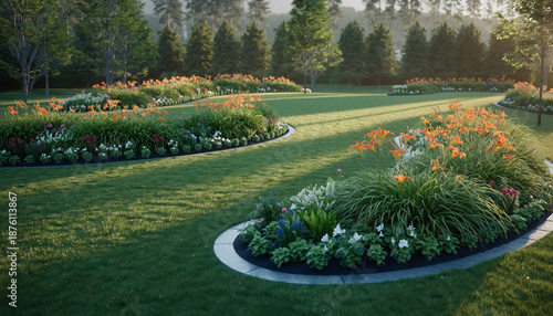 Beautifully landscaped garden with vibrant flowers and lush greenery