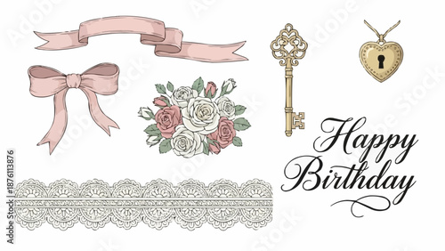 Decorative Elements for a Happy Birthday Celebration.