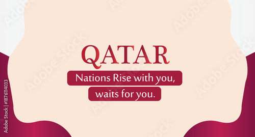 Qatar flag waving behind modern skyline. Qatar national flag for independence day of Qatar national day  celebration theme banner . Elegant  background. good for Qatar promos, travel, tourism