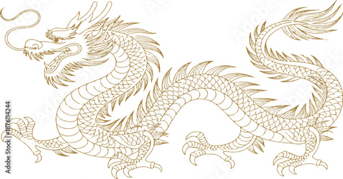 Golden Chinese Dragon Silhouette Vector Illustration - Mythical Creature Symbolizing Power and Luck