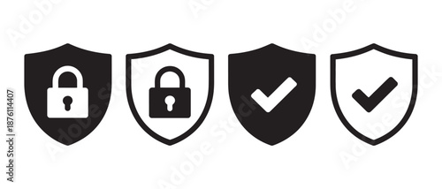 security shield icons with lock and check marks