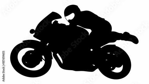 Motorcyclist in dynamic racing pose on sleek bike