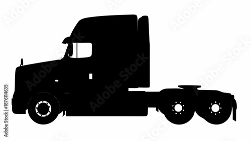 Truck silhouette with wheels and cab on white background