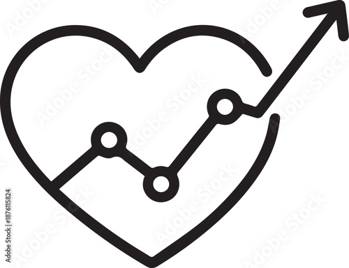Heart Analytics Growth Icon – Emotional Performance Line Vector