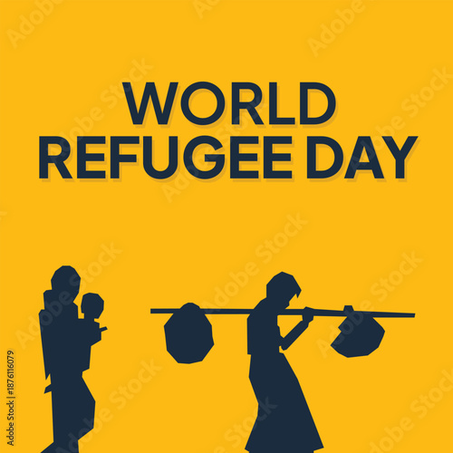 World Refugee Day. Simple silhouette of a refugee background
