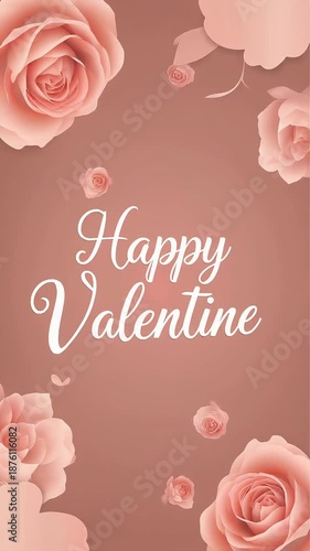 Pink roses with happy valentine great for valentines day cards, social media posts, romantic designs, love quotes, and floral themes.