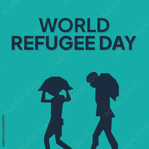 World Refugee Day. Simple silhouette of a refugee background
