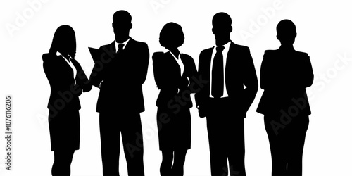 Flat Vector Silhouette of a Professional Business Group Representing Teamwork Collaboration and Collective Success